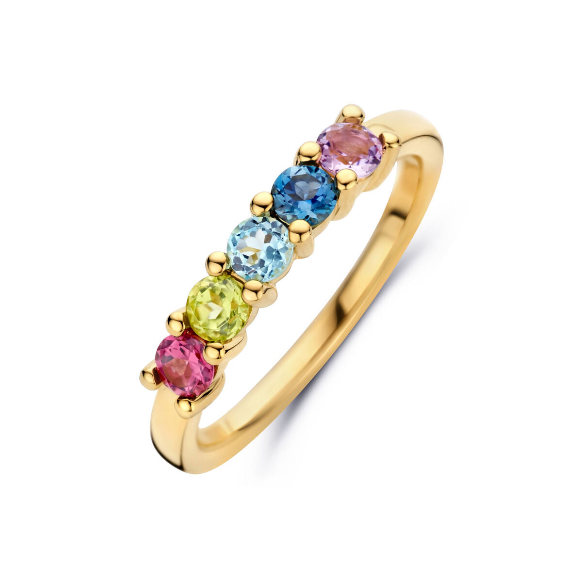 Ring aus 14K Gelbgold mit fünf natürlichen Farbsteinen in verschiedenen Farben