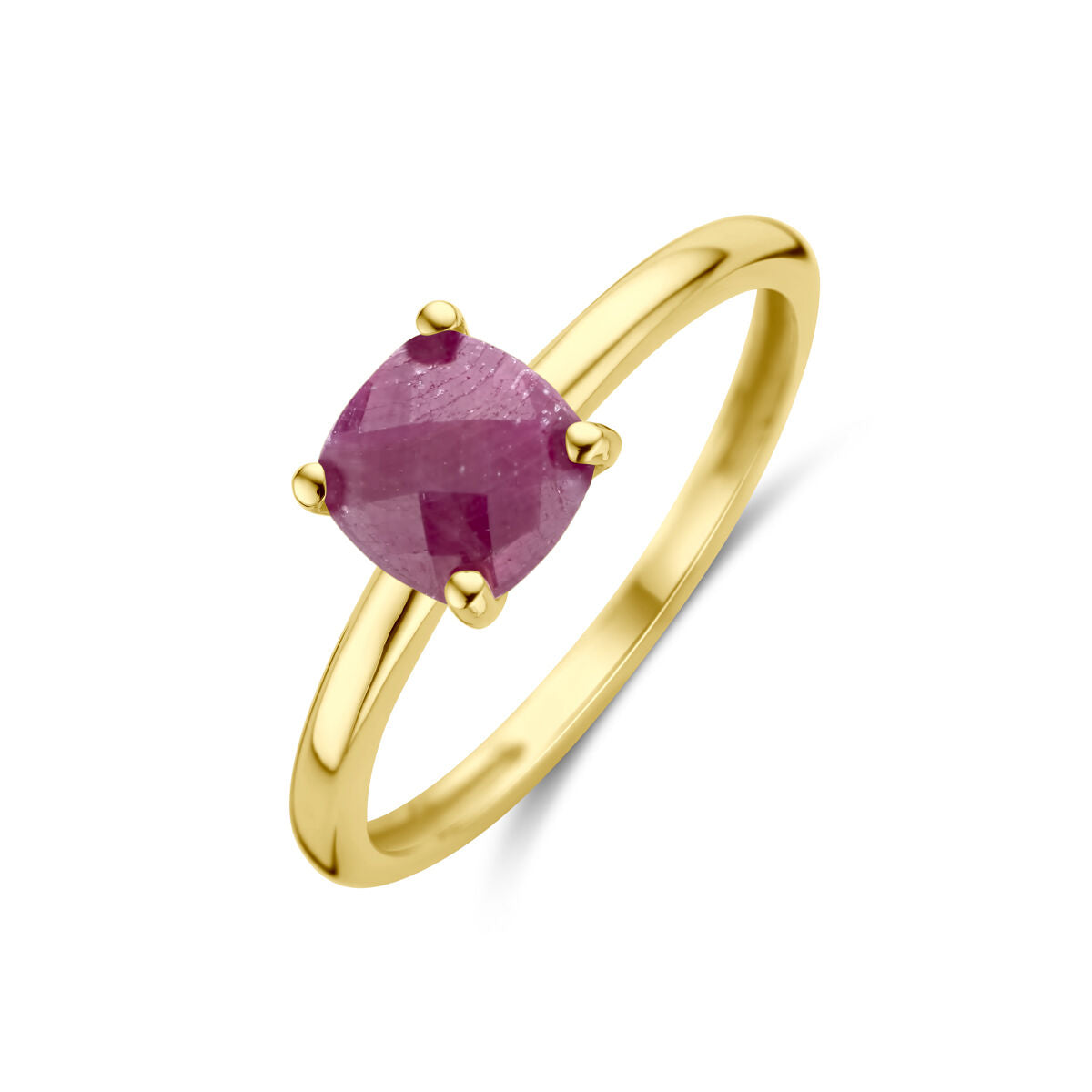 Ring aus 14K Gelbgold mit rotem Rubin in quadratischer Form