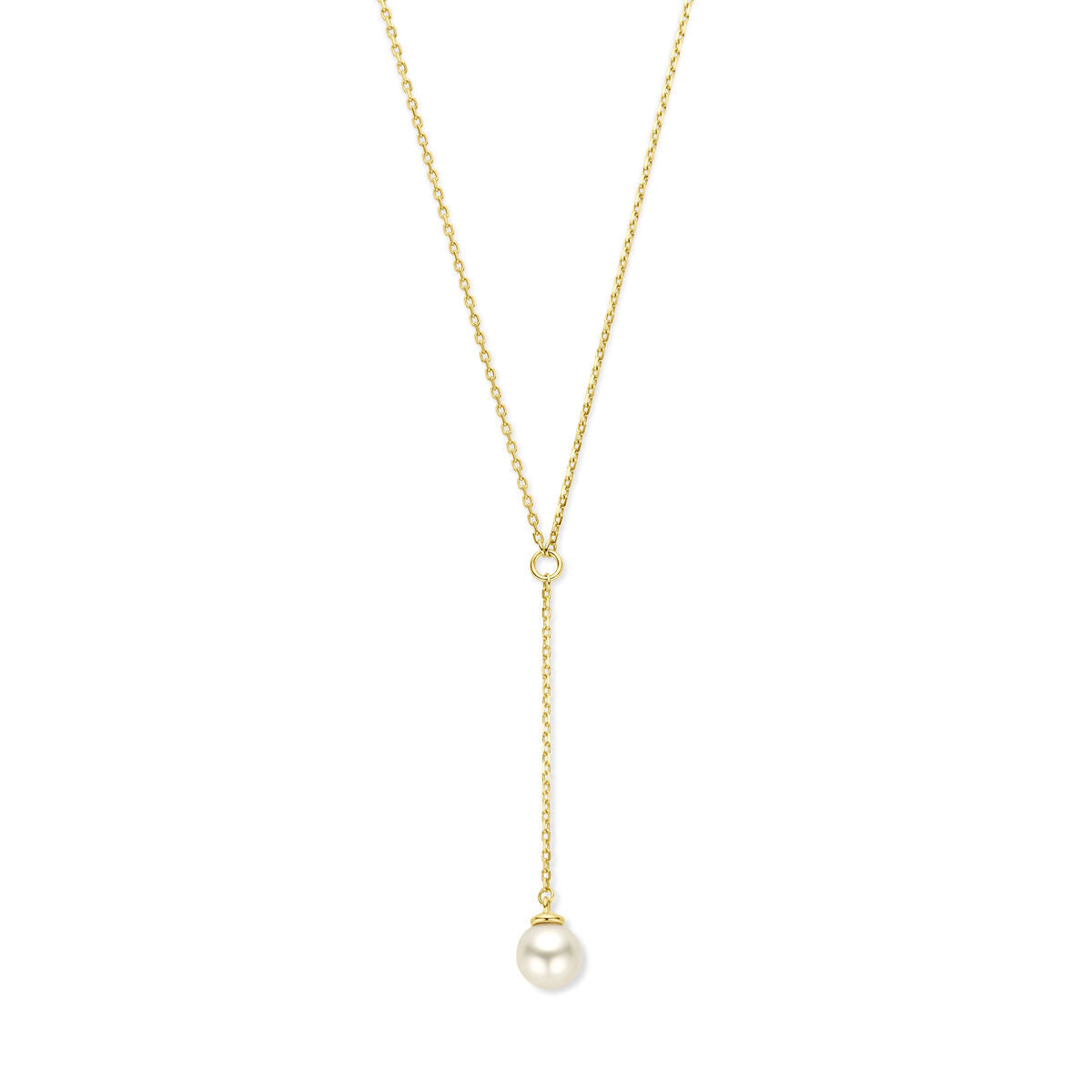 Y-Collier aus 14K Gelbgold mit einer großen, runden Perle als Anhänger
