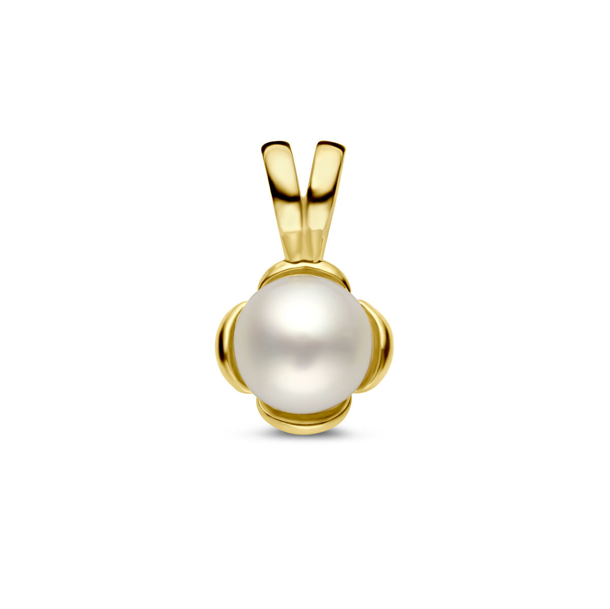 Hänger in Form einer Blume aus 14K Gelbgold mit einer weißen Perle in der Mitte