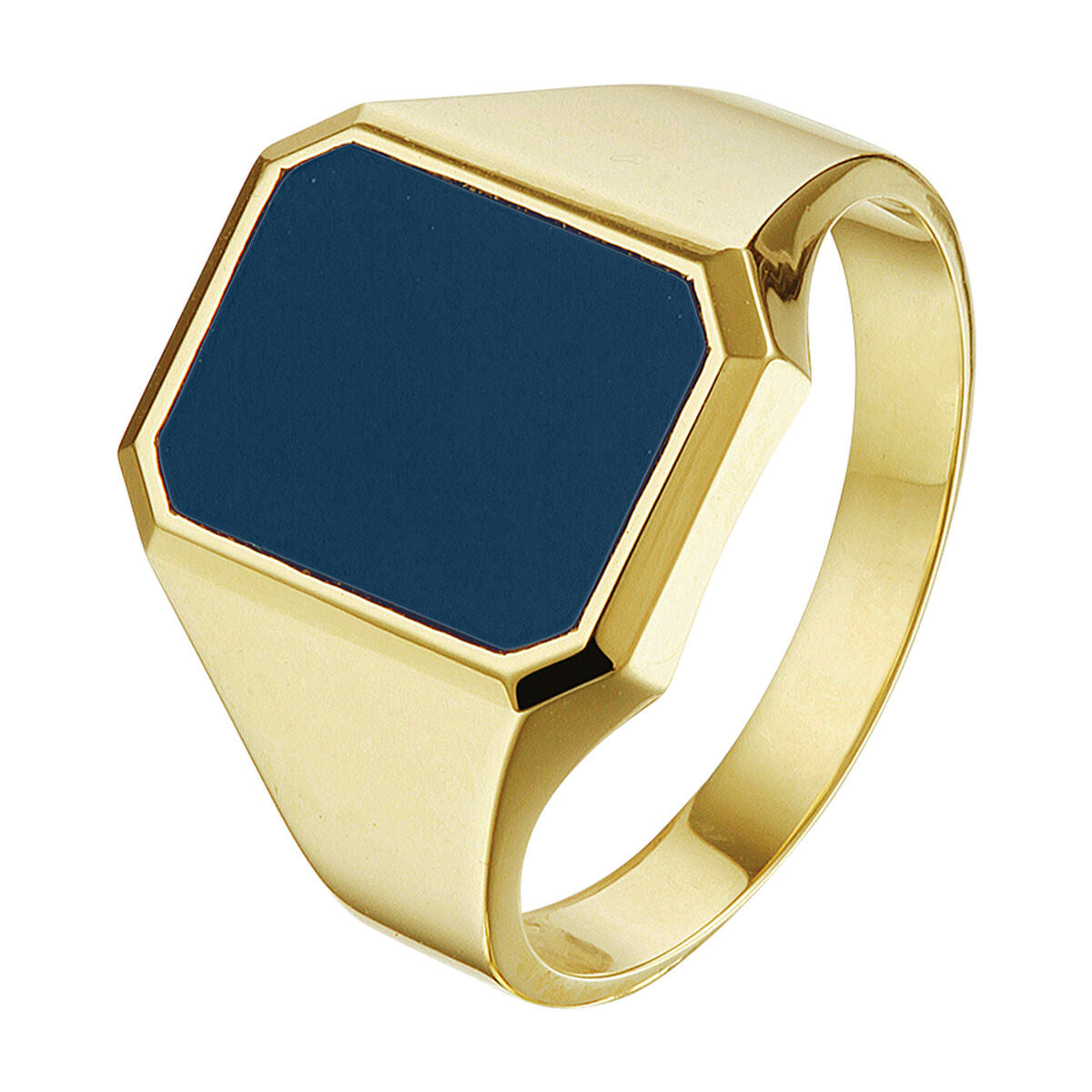 Massiver Siegelring aus 14K Gelbgold mit sechseckigem, blauem Lagenstein