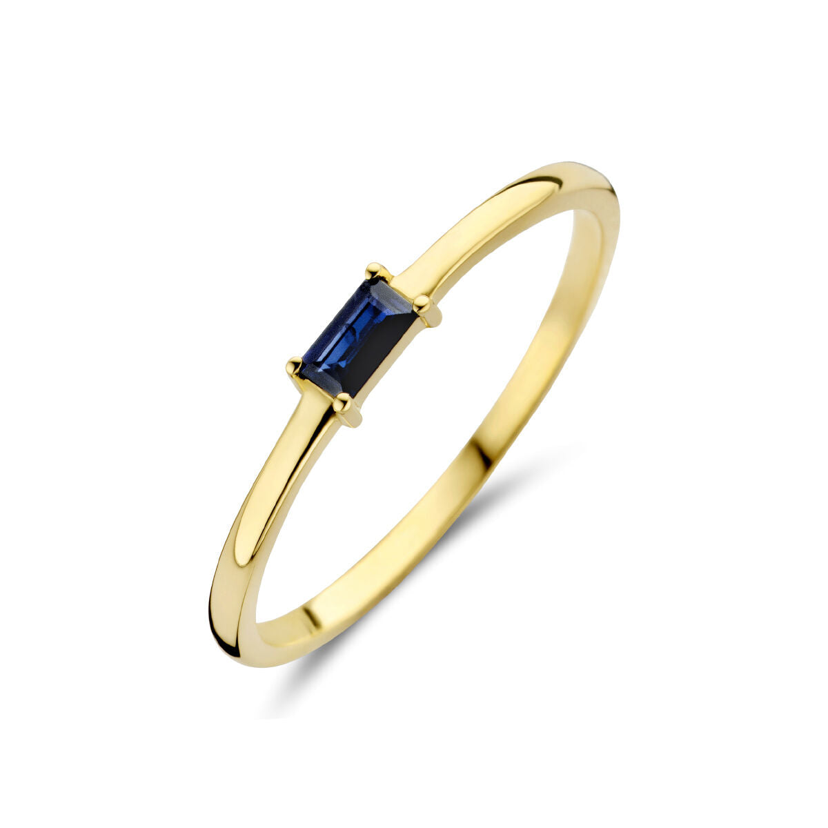 Ring aus 14K Gelbgold mit rechteckigem blauen Saphir als Geburtsstein