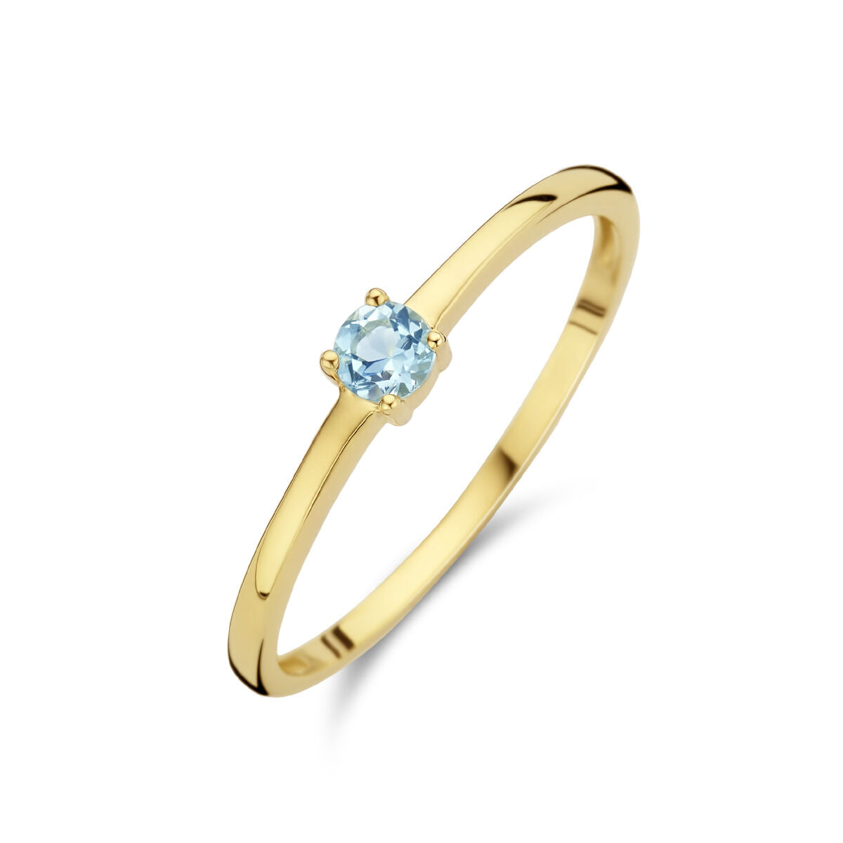 Ring aus 14K Gelbgold mit aquamarinfarbenem Edelstein in runder Form