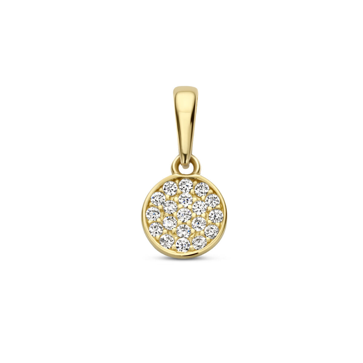 Runder Anhänger aus 14K Gelbgold mit Zirkonia-Steinen in runder Form