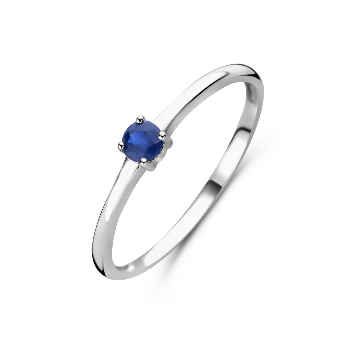 Ring aus rhodiniertem Silber mit blauem Saphir als Geburtsstein