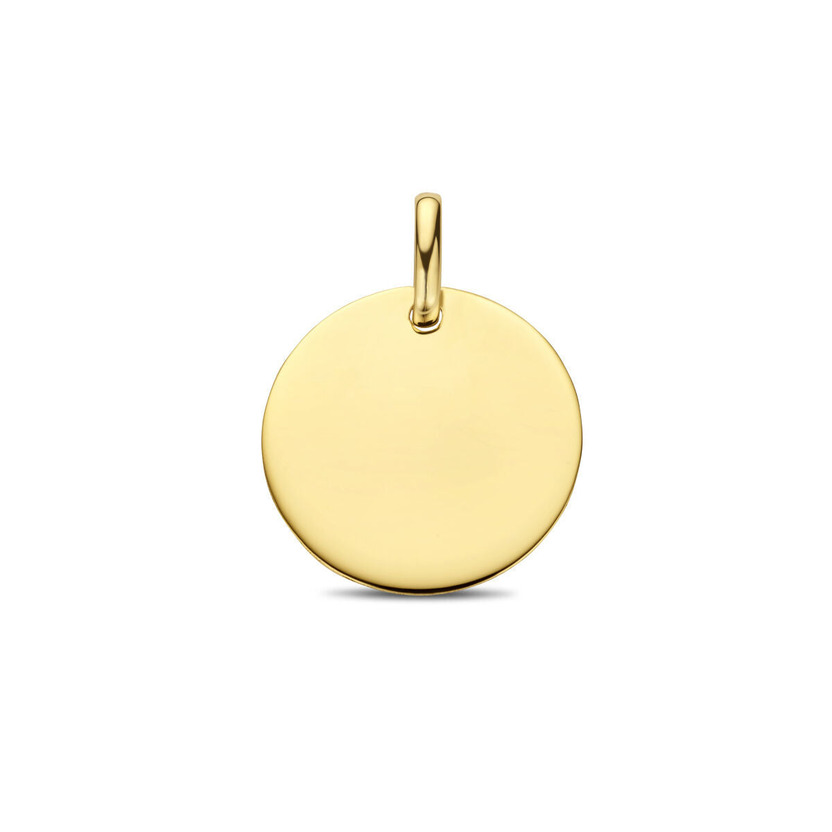 Runde Gravuranhänger aus 14K Gelbgold mit glatter, glänzender Oberfläche