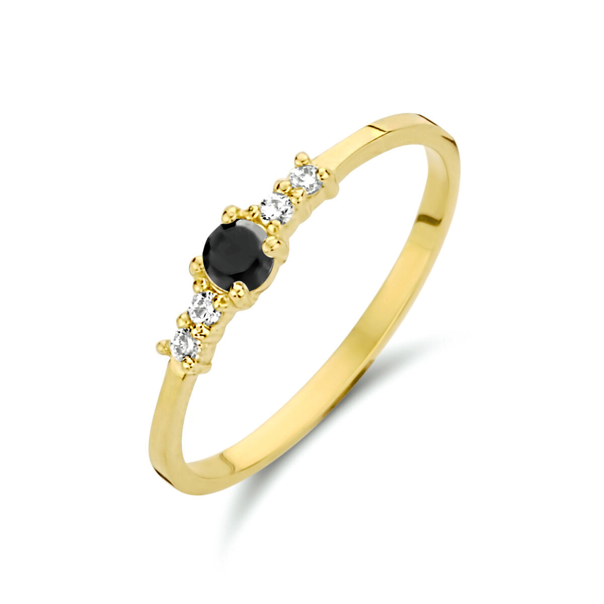 Ring aus 14K Gelbgold mit schwarzem Zirkonia und weißen Zirkonia-Steinen