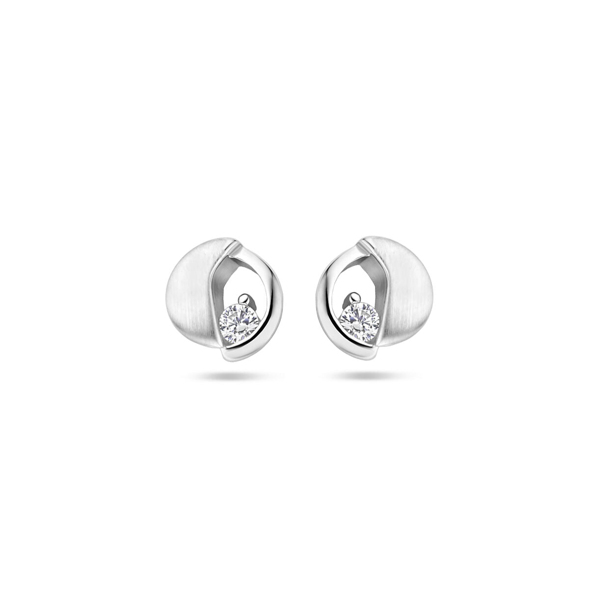Ohrstecker aus rhodiniertem Silber mit polierter und matter Oberfläche sowie Zirkonia-Steinen