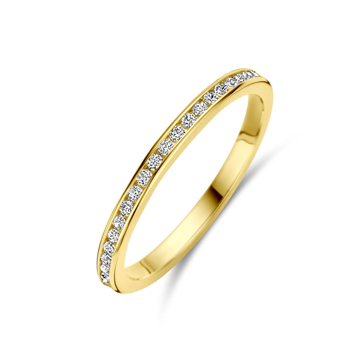 Aanschuifring aus 14K Gelbgold mit Zirkonia-Steinen in einer Reihe entlang des Rings