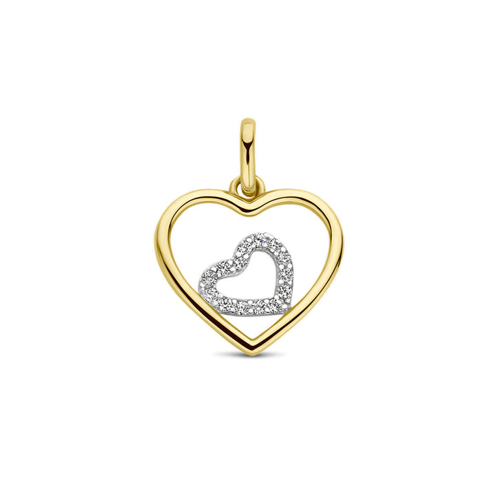 Anhänger Herzen Zirkonia 14K Bicolor Gold Gelb/Weiß