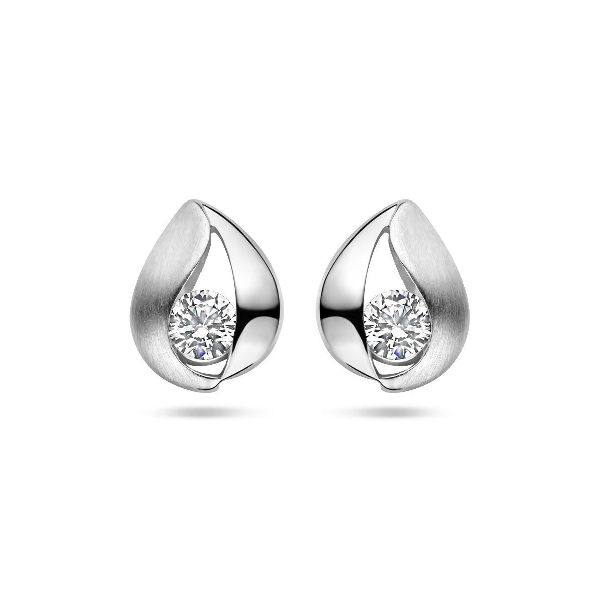 Ohrstecker in Tropfenform aus rhodiniertem Silber mit mattem Finish und Zirkonia