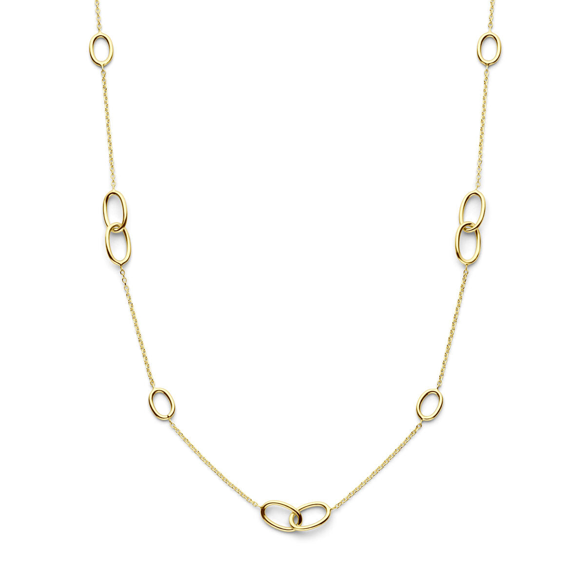Collier aus 14K Gelbgold mit ovalen Elementen, Länge 43-45 cm