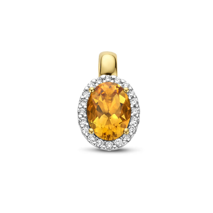 Anhänger Citrin und Diamant 0,08 ct H Si Halo 14 K Gelbgold