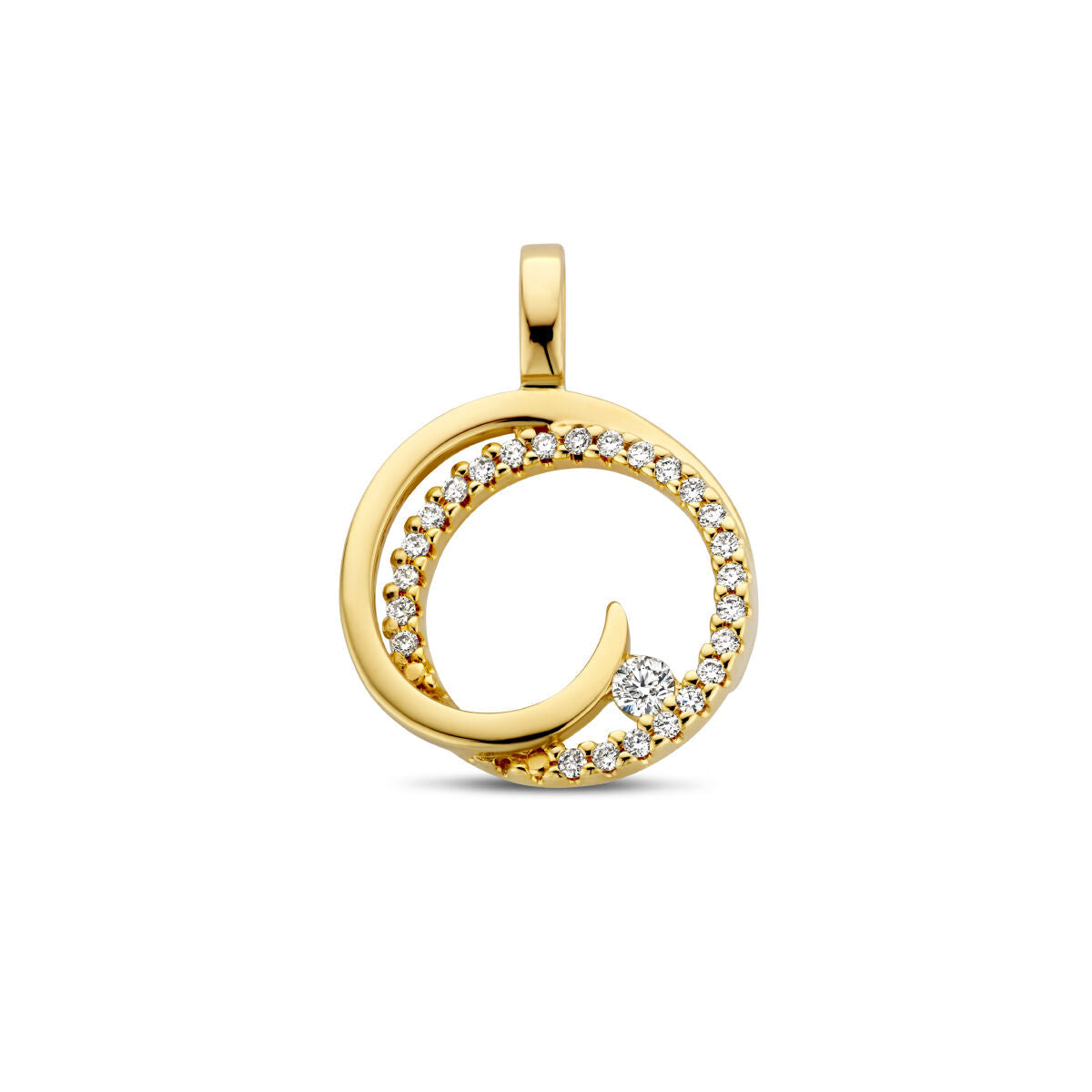 Runder Anhänger aus 14K Gelbgold mit Diamanten, 0,13 ct, in kreisförmigem Design
