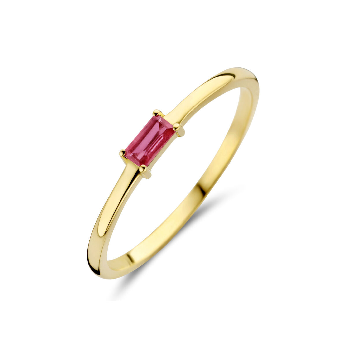 Ring aus 14K Gelbgold mit rechteckigem Rubin als Geburtsstein für Juli