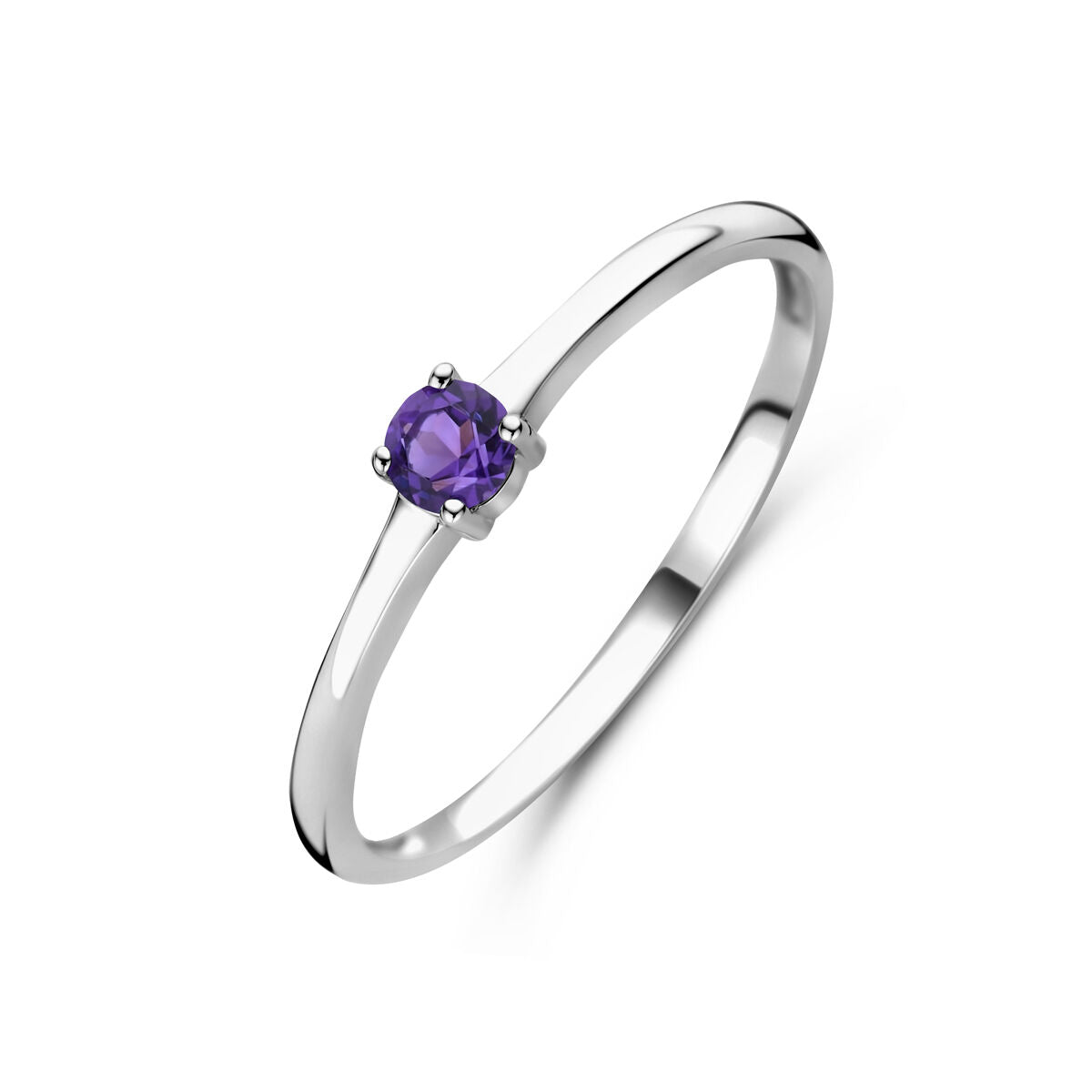 Ring aus rhodiniertem Silber mit violettem Amethyst als Geburtsstein für Februar