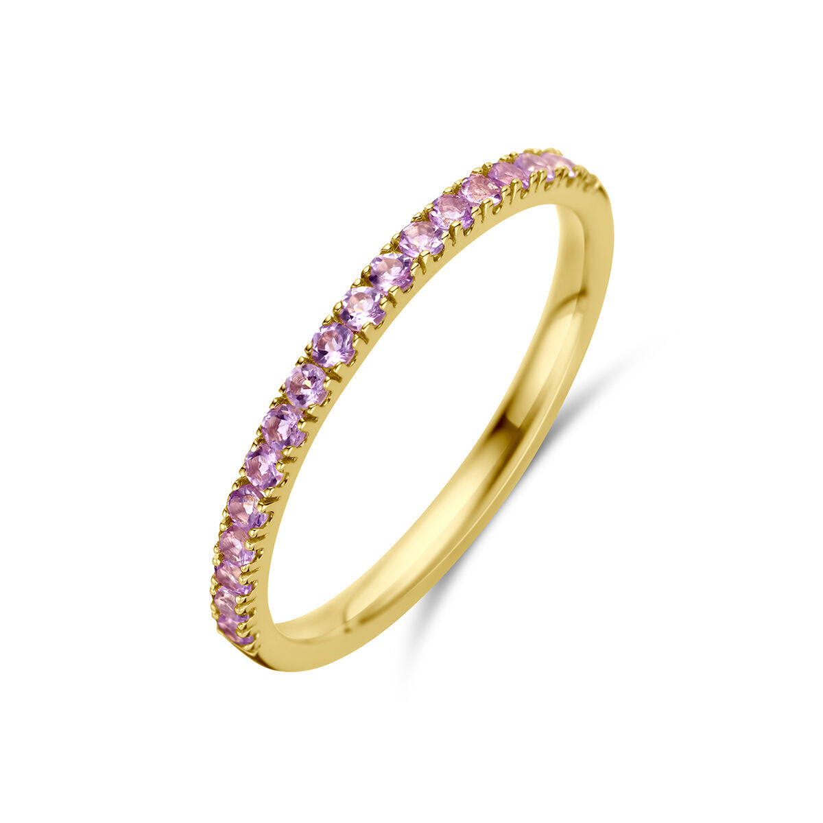 Ring aus 14K Gelbgold mit leuchtenden Amethyststeinen in hellem Lila