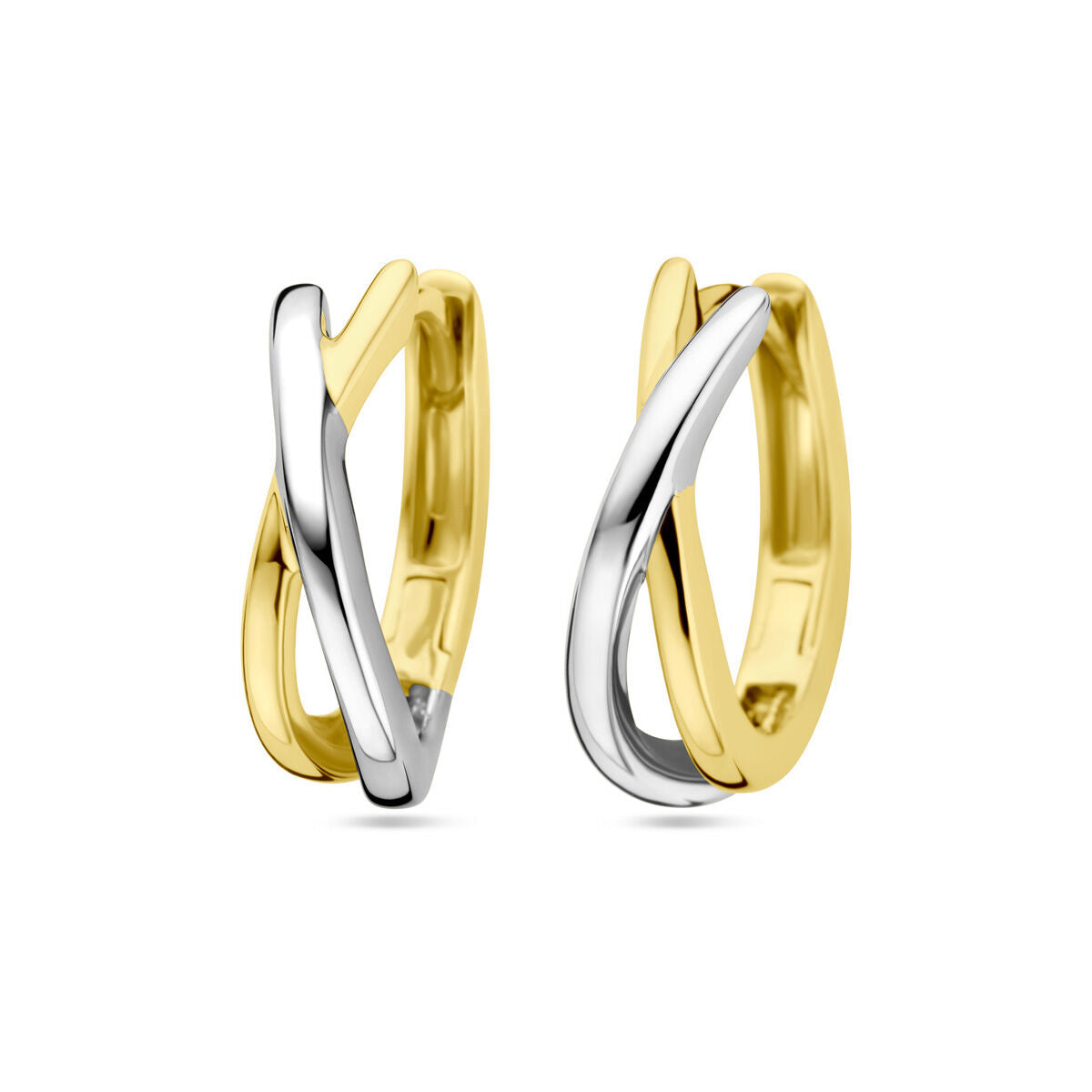 Klapp-Ohrringe aus 14K bicolor Gold in Gelbgold und Weißgold mit geschwungenem Design