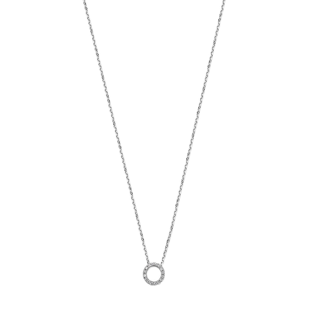 Halskette aus 14K Weißgold mit kreisförmigem Anhänger und Diamanten