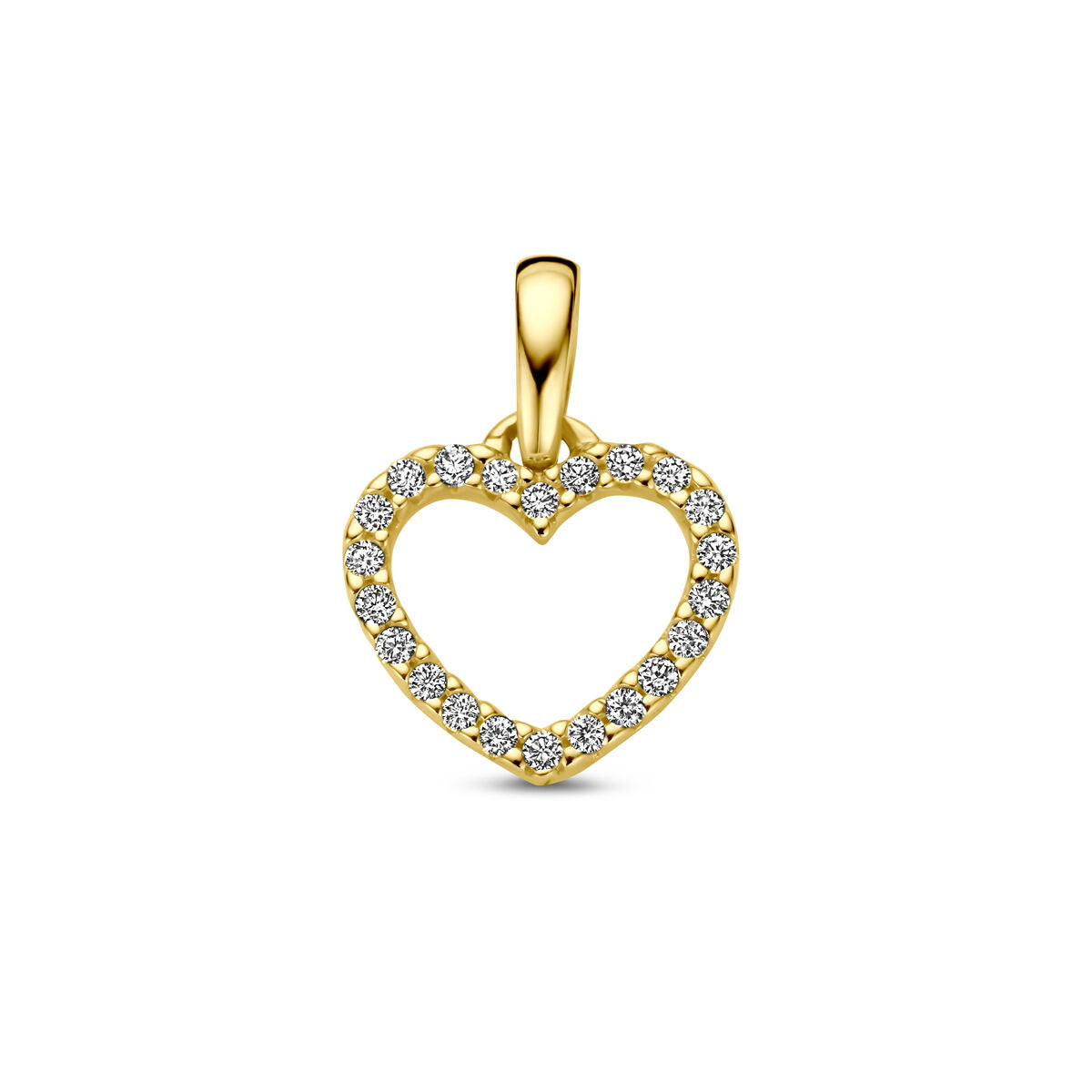 Hänger in Herzform aus 14K Gelbgold mit funkelnden Diamanten im Rahmen