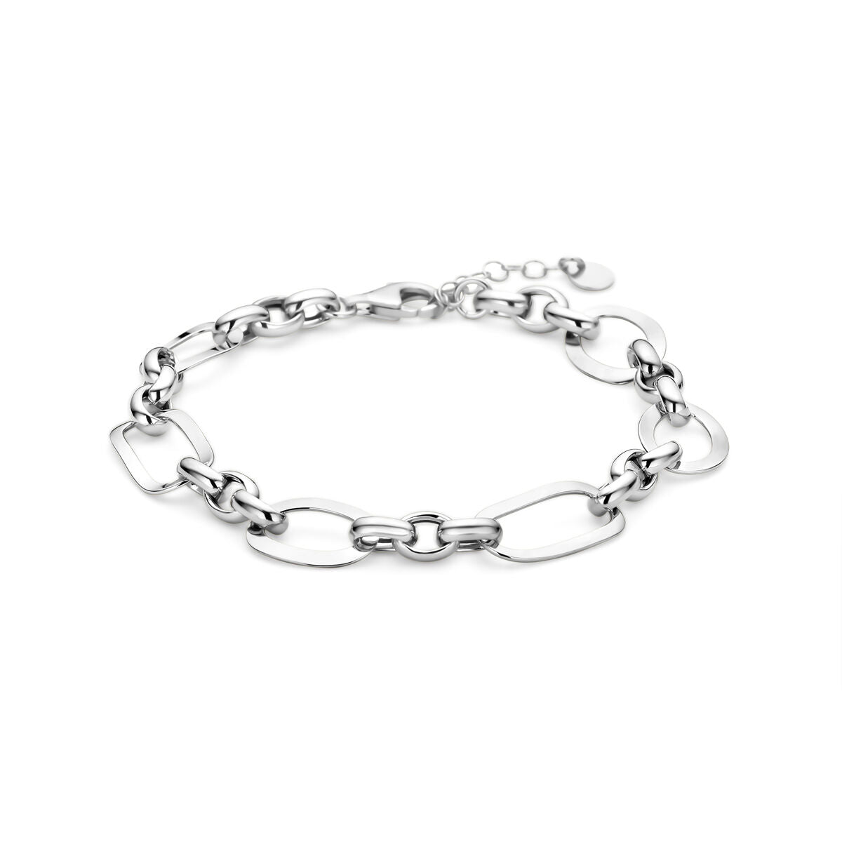 Silberne, rhodinierte Damenarmband mit ovalen Gliedern und Karabinerverschluss