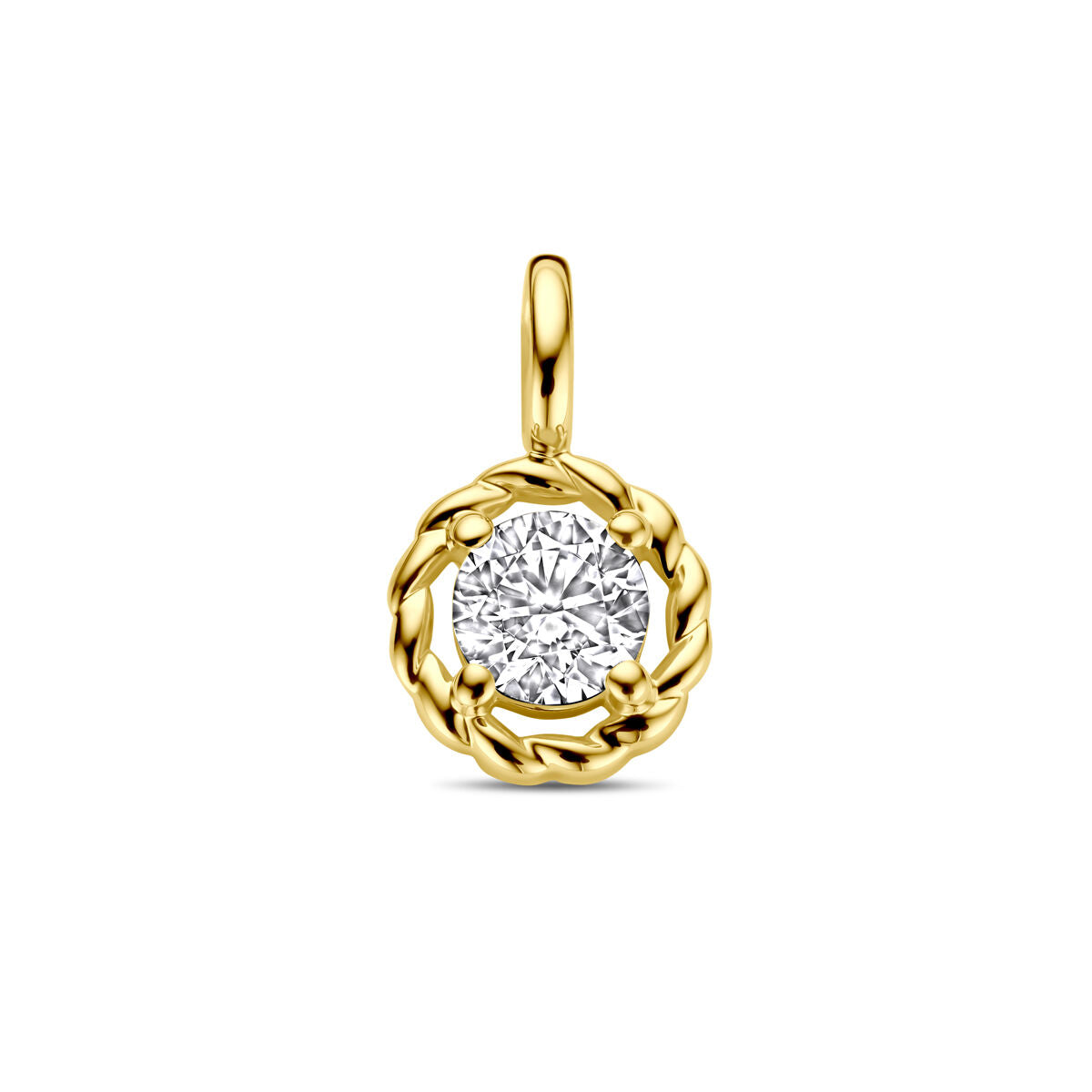 Hänger aus 14K Gelbgold mit rundem Zirkonia in geflochtener Fassung