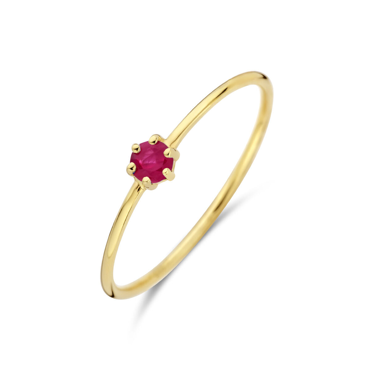 Ring aus 14K Gelbgold mit rotem Rubin als Geburtsstein für Juli