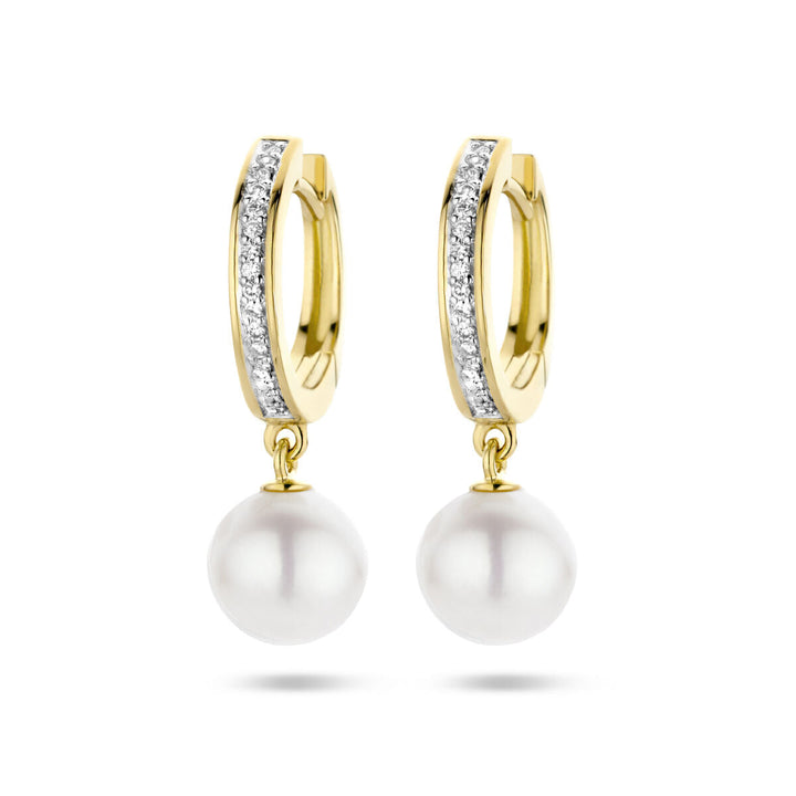 Ohrhänger Perle und Diamant 0,08 ct (2x 0,04 ct) h si zweifarbig gestempelt 14 K Gelbgold
