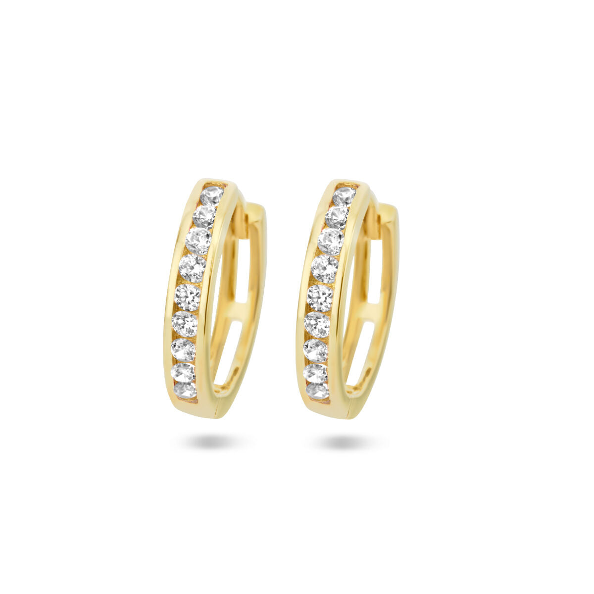 Klapp-Ohrringe aus 14K Gelbgold mit weißen Zirkonia-Steinen in einer Reihe