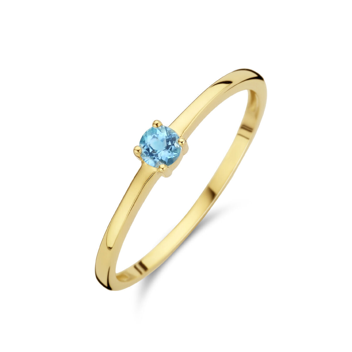 Ring aus 14K Gelbgold mit rundem blauen Topas als Geburtsstein