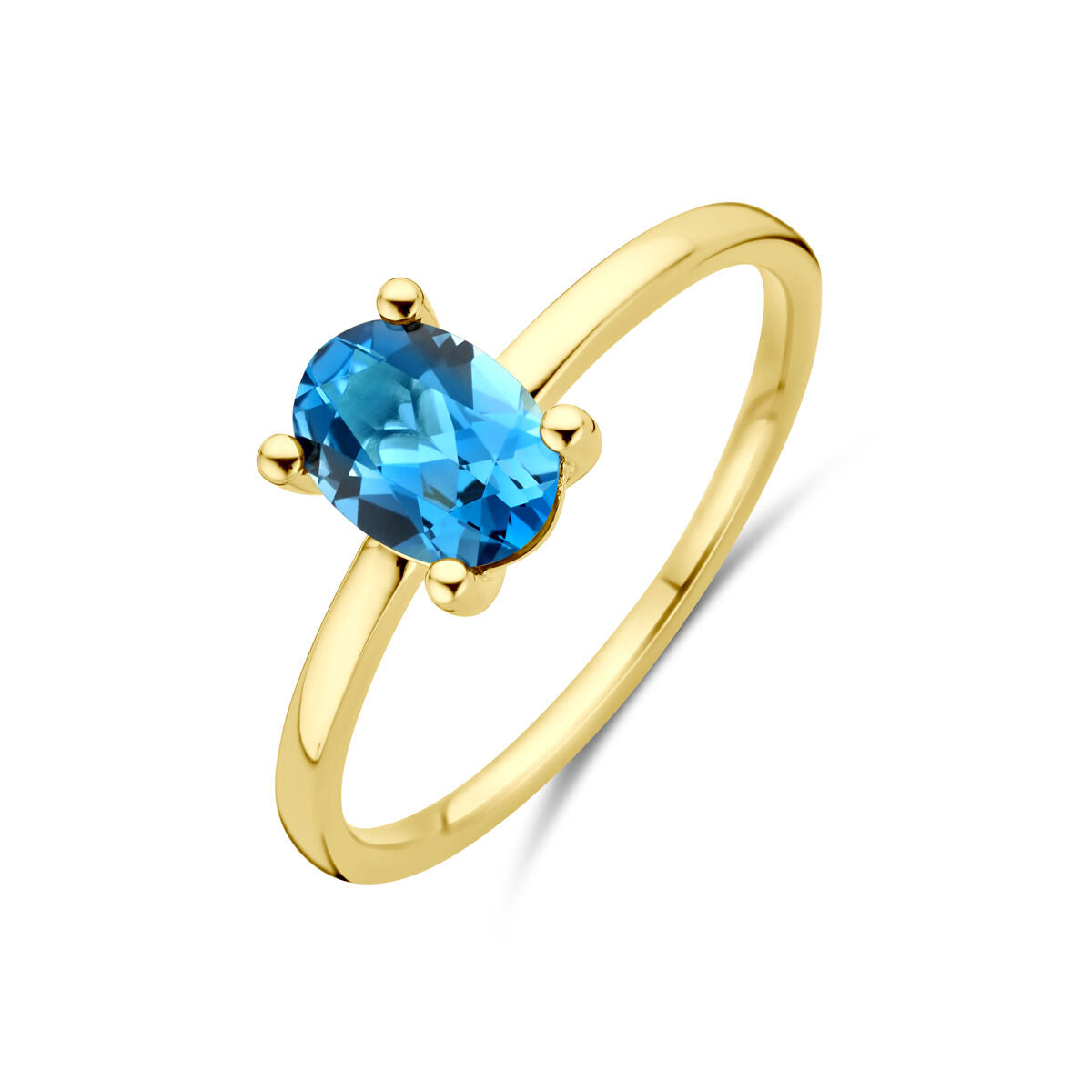 Ring aus 14K Gelbgold mit ovalem London Blue Topas als Hauptstein
