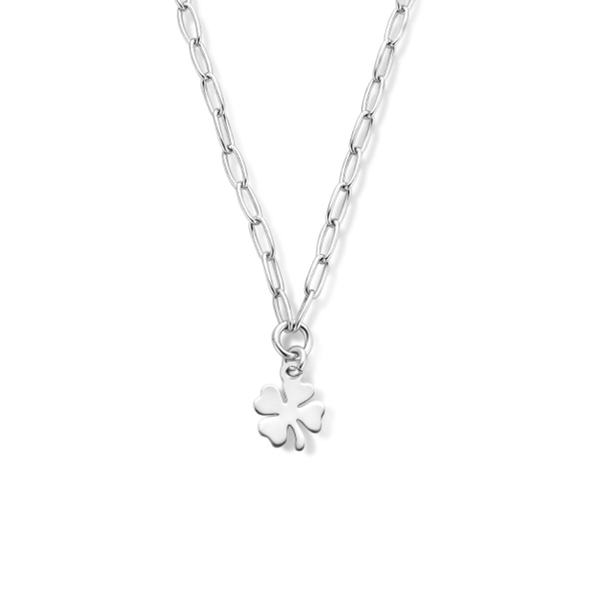 Collier aus rhodiniertem Silber mit vierblättrigem Kleeblatt-Anhänger und 40 + 5 cm Länge