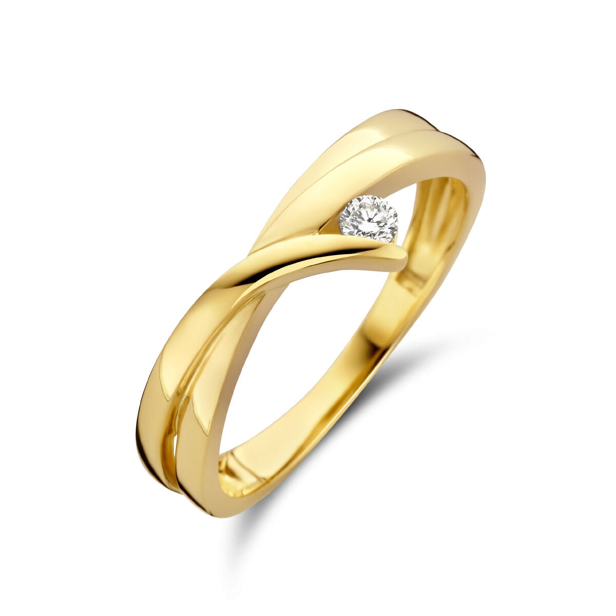 Ring aus 14K Gelbgold mit einem 0,06 ct Diamanten in der Mitte