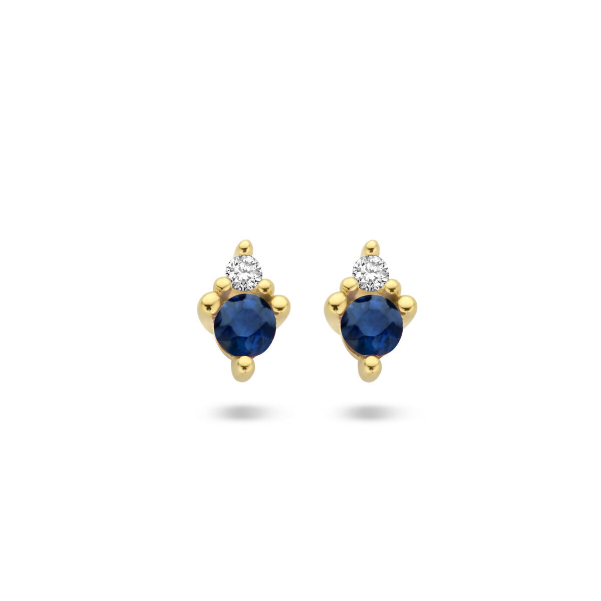 Ohrstecker aus 14K Gelbgold mit blauen Saphiren und kleinen Diamanten