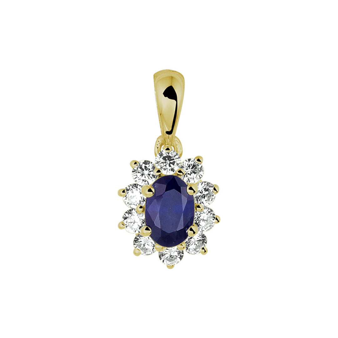 Anhänger Saphir und Zirkonia Halo 14K Gelbgold