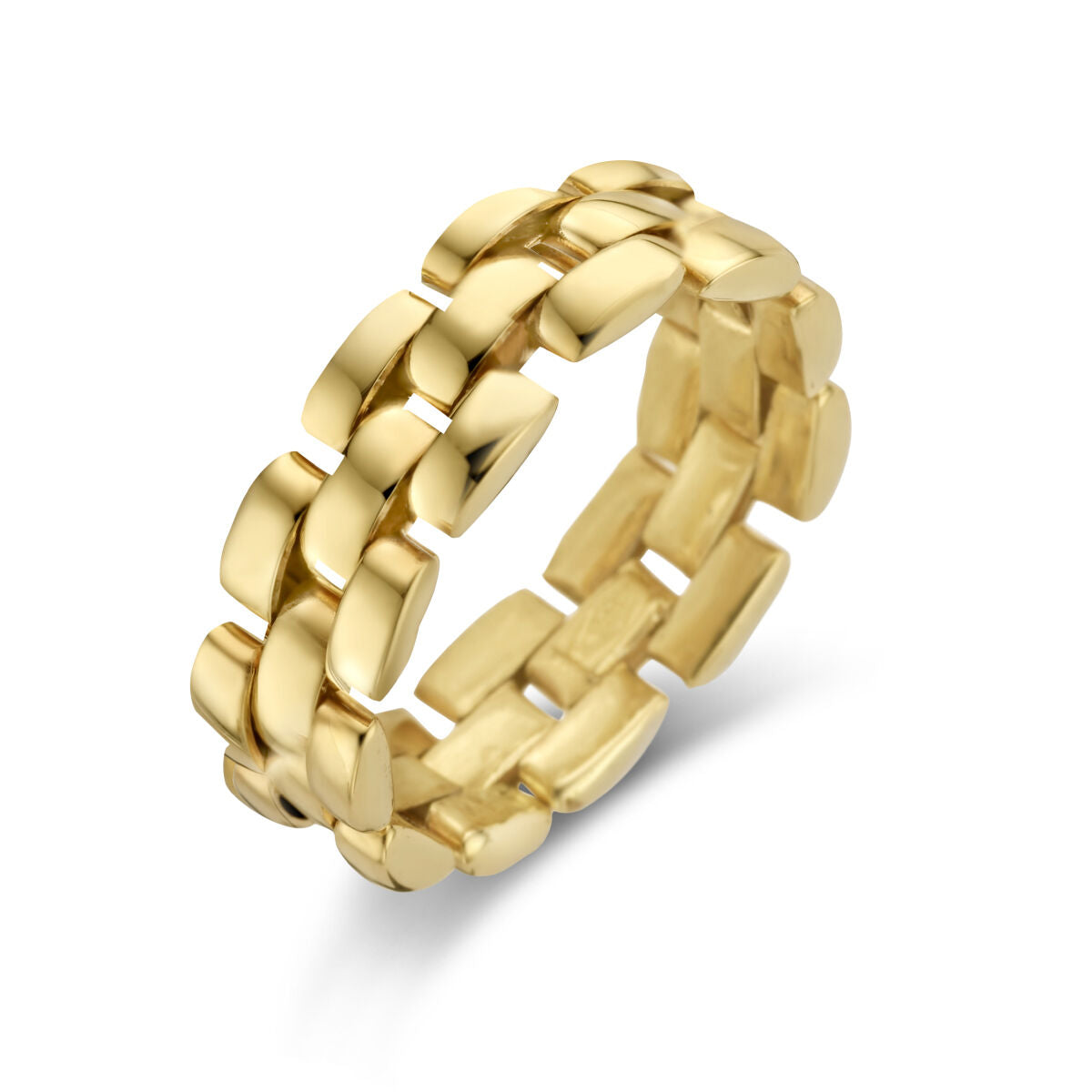 Ring aus 14K Gelbgold mit flexiblen Gliedern und glänzender Oberfläche