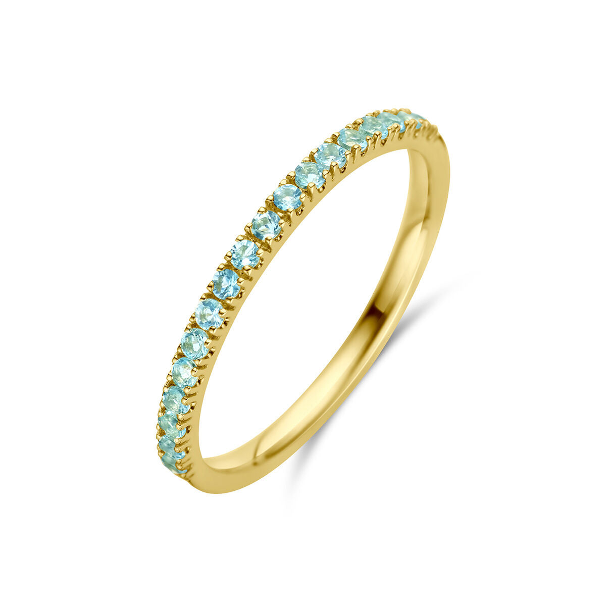 Ring aus 14K Gelbgold mit Aquamarin-Geburtsstein in blauer Farbe, besetzt mit kleinen Steinen