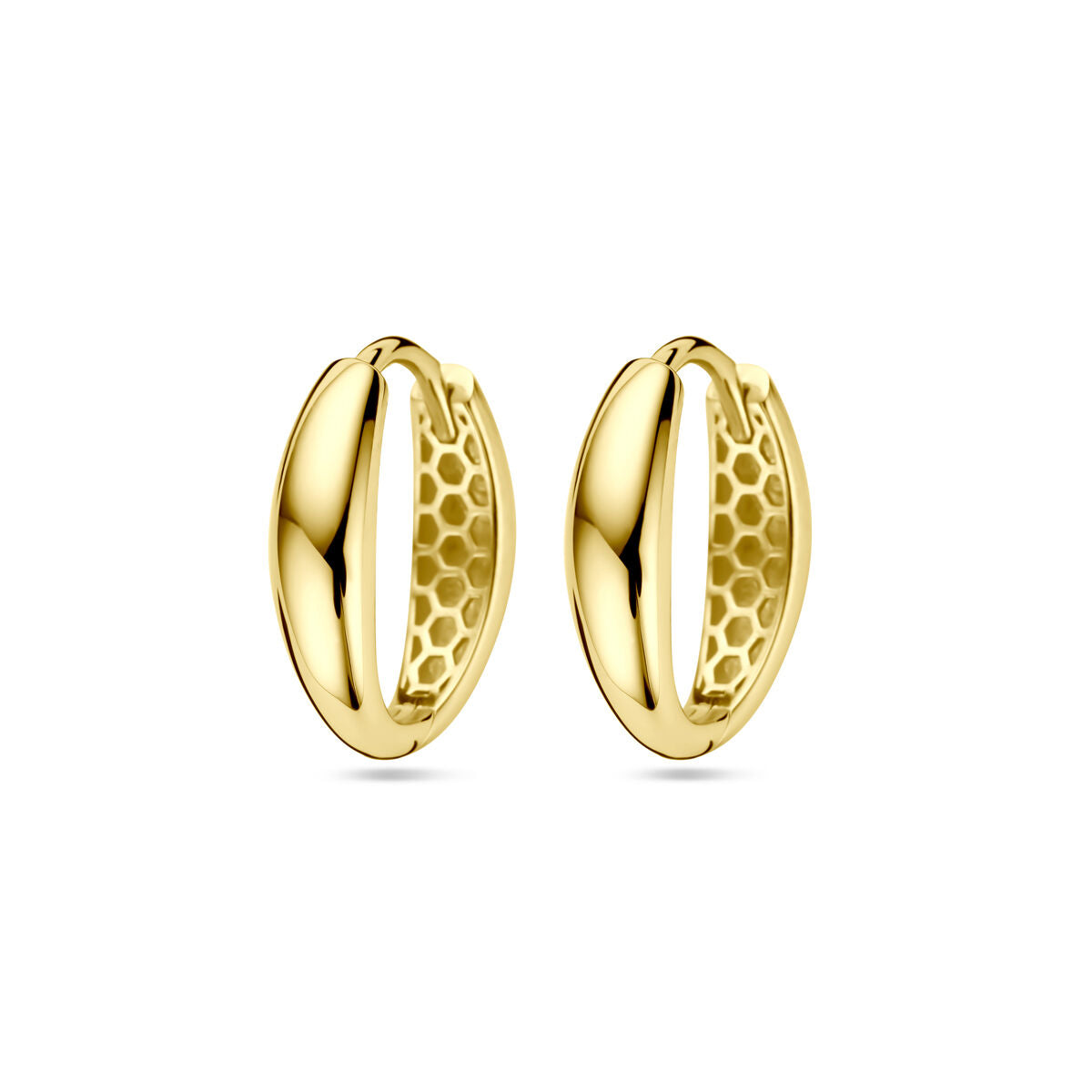 Klapp-Ohrringe aus 14K Gelbgold mit glänzender Oberfläche und strukturiertem Innenleben