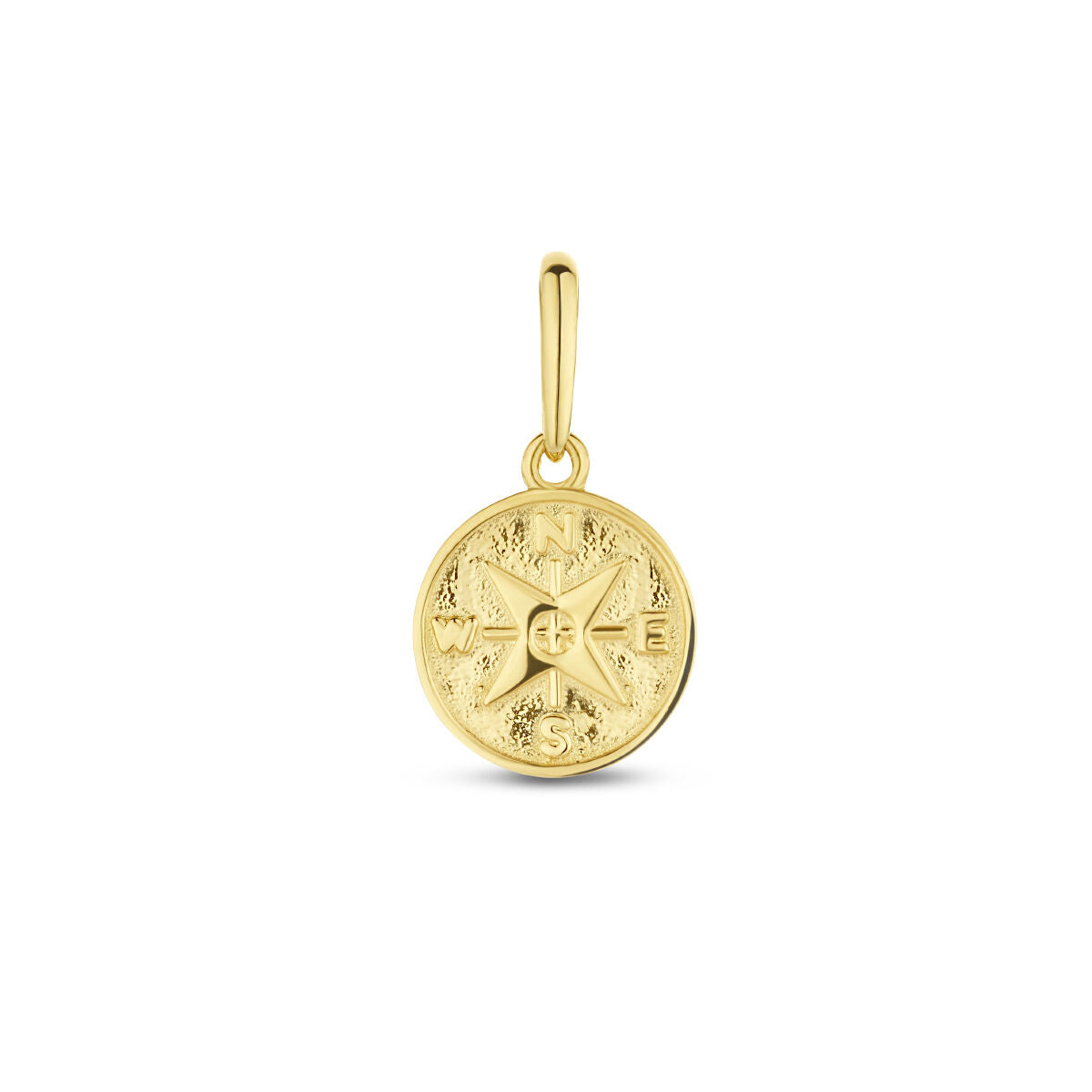 Hänger aus 14K Gelbgold in Form eines Kompasses mit detaillierter Gravur
