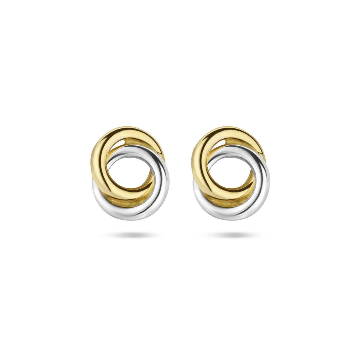 Ohrstecker aus 14K Gelbgold und Silber in kreisförmigem Design mit geschwungenen Elementen