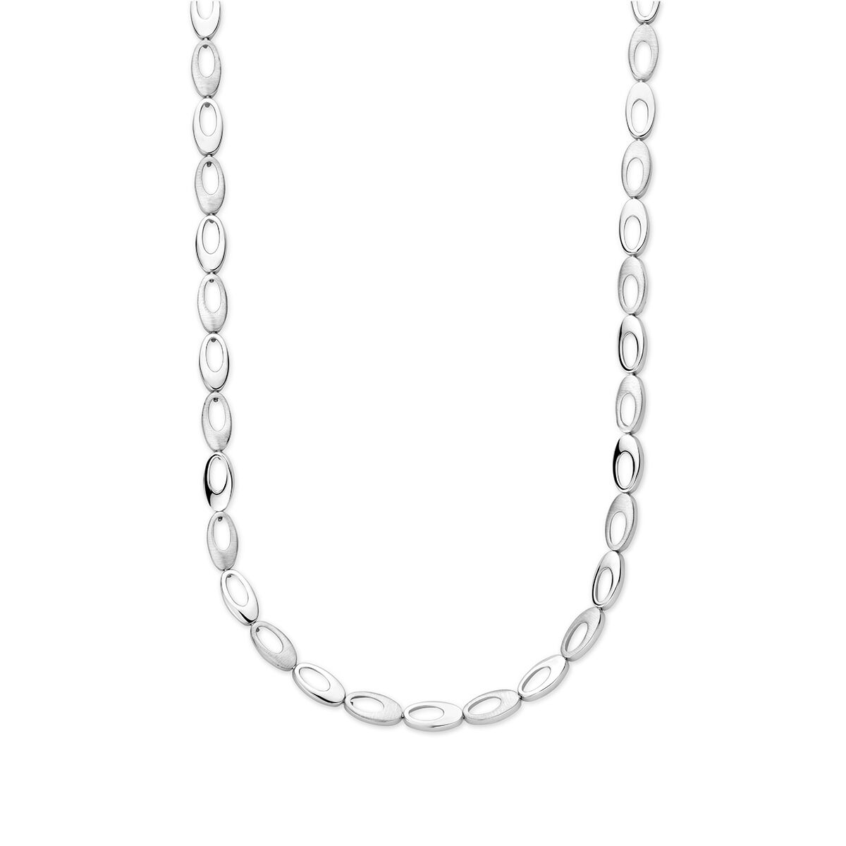 Collier aus rhodiniertem Silber mit polierten und matten ovalen Gliedern, 7,0 mm breit und 45 cm lang