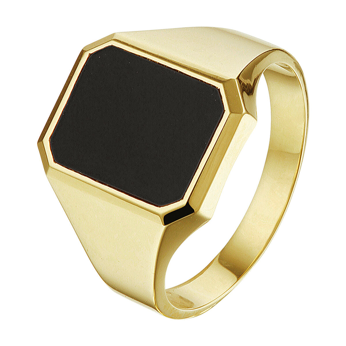 Massiver Siegelring aus 14K Gelbgold mit schwarzem Onyx und sechseckiger Form