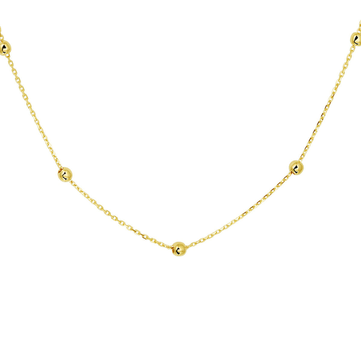 Halskette aus 14K Gelbgold mit Anker- und Kugel-Elementen, Länge 42-46 cm