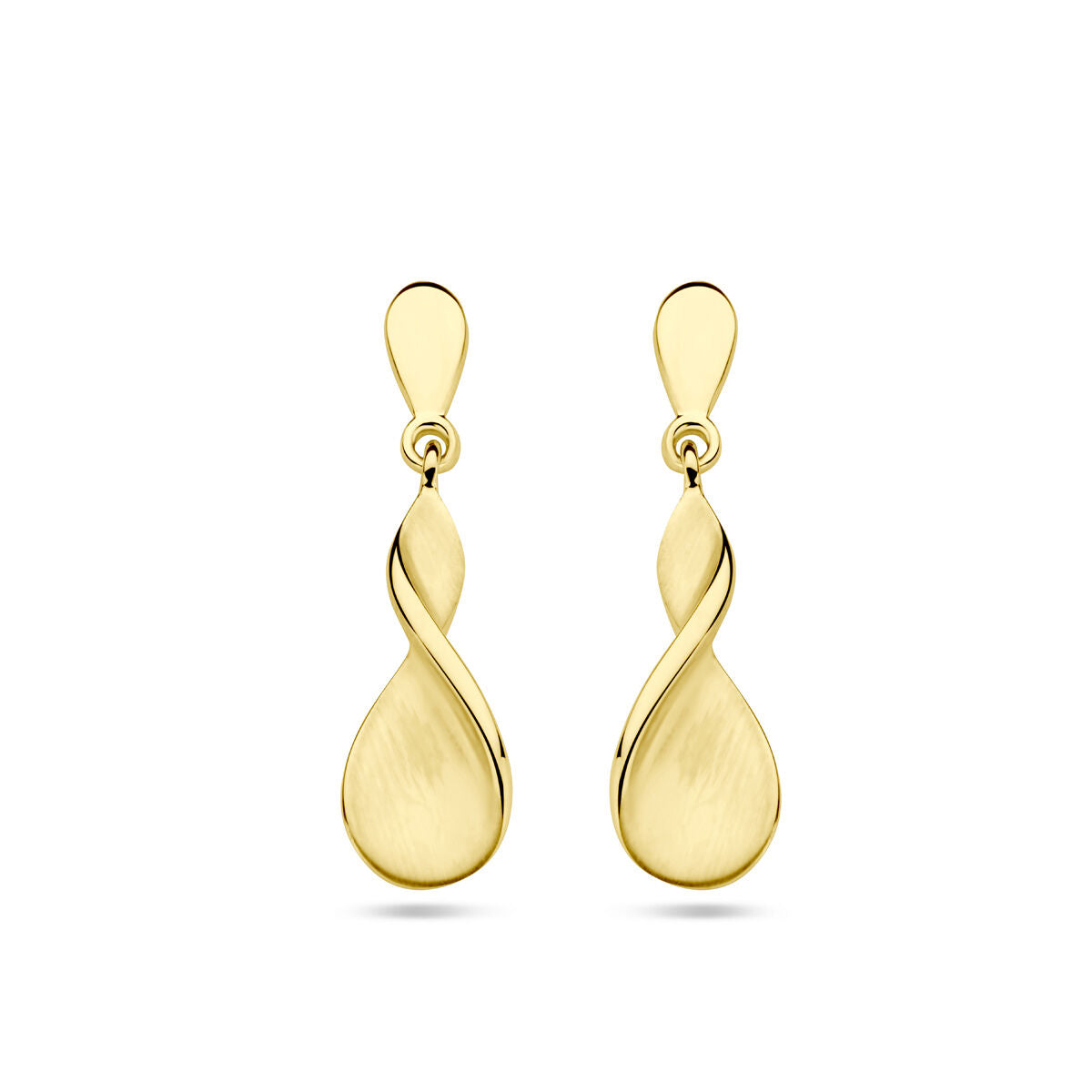 Ohrhänger aus 14K Gelbgold mit polierter und matter Oberfläche in geschwungener Tropfenform