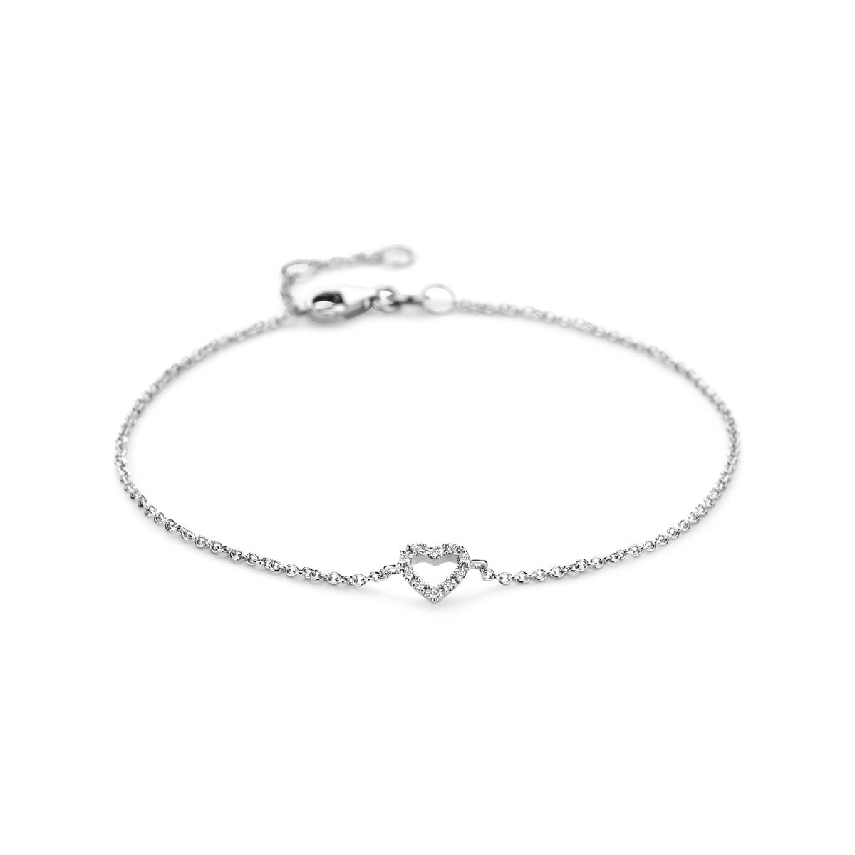 Armband aus 14K Weißgold mit herzförmigem Anhänger und Diamanten