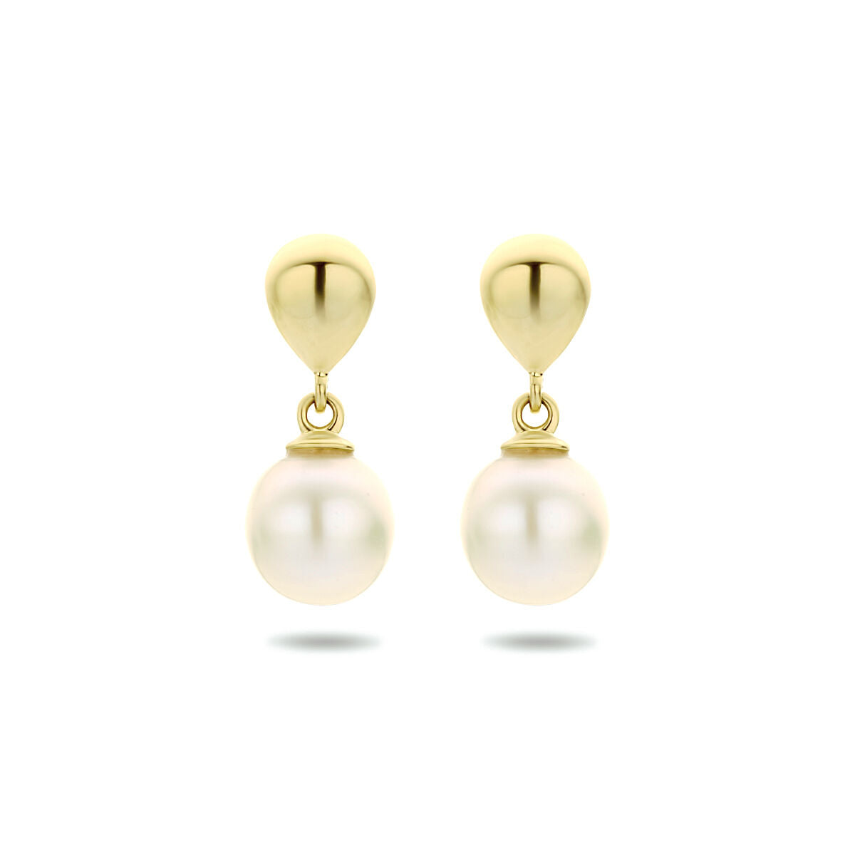 Ohrhänger aus 14K Gelbgold mit weißen Perlen und tropfenförmigem Design