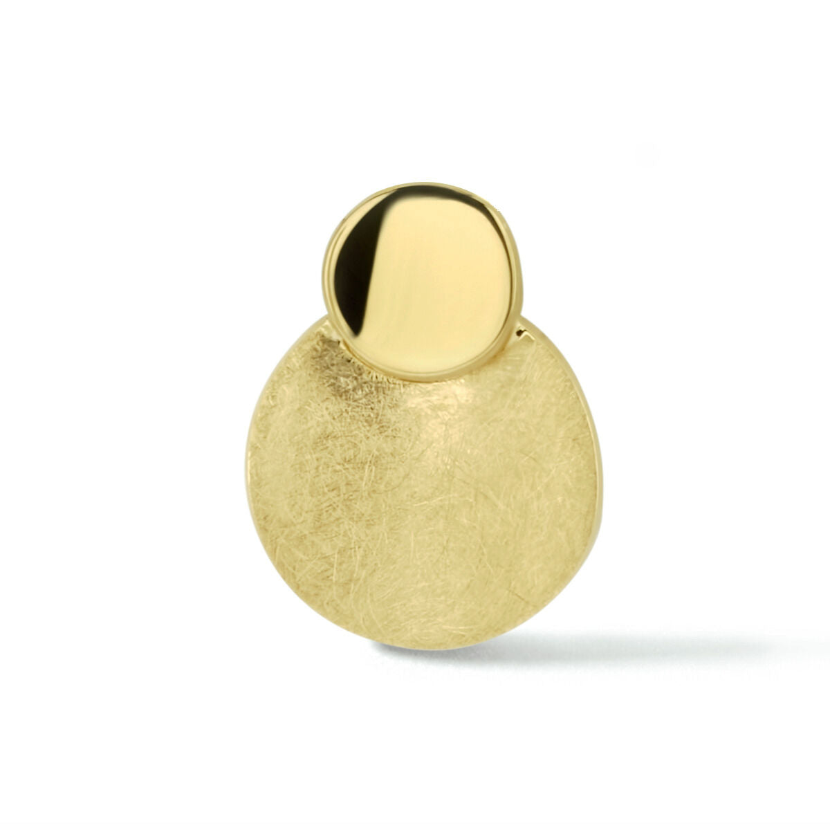 Hänger aus 14K Gelbgold mit einer strukturierten, matten Oberfläche und einer glatten, runden Platte