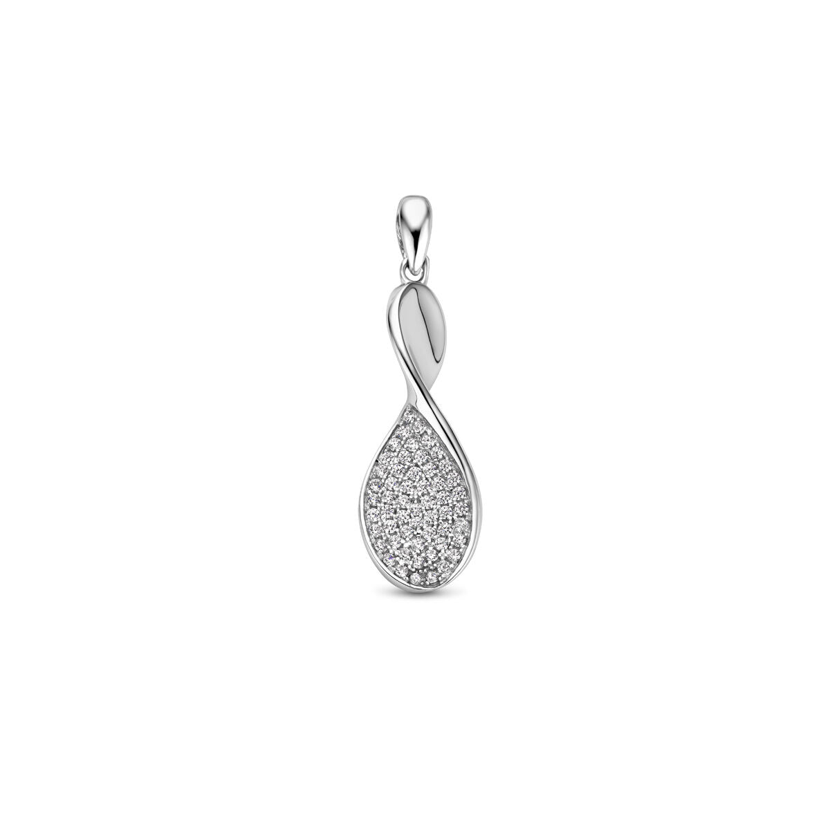 Hänger aus rhodiniertem Silber mit Zirkonia in Tropfenform und geschwungenem Design