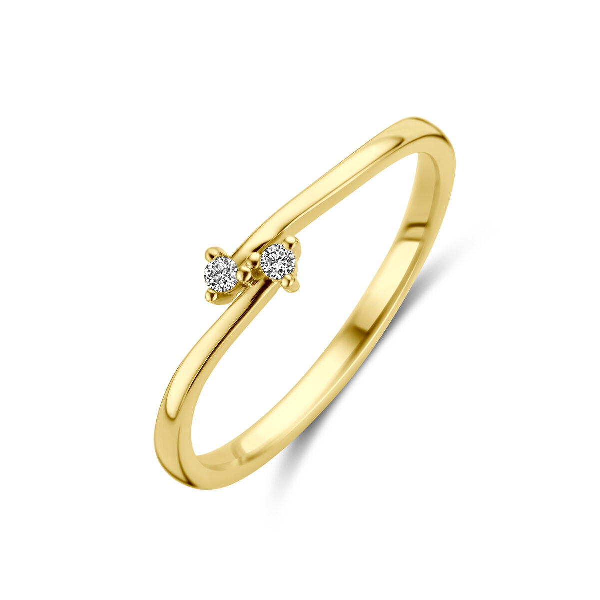 Ring aus 14K Gelbgold mit zwei kleinen Diamanten von 0,03 ct in der Fassung