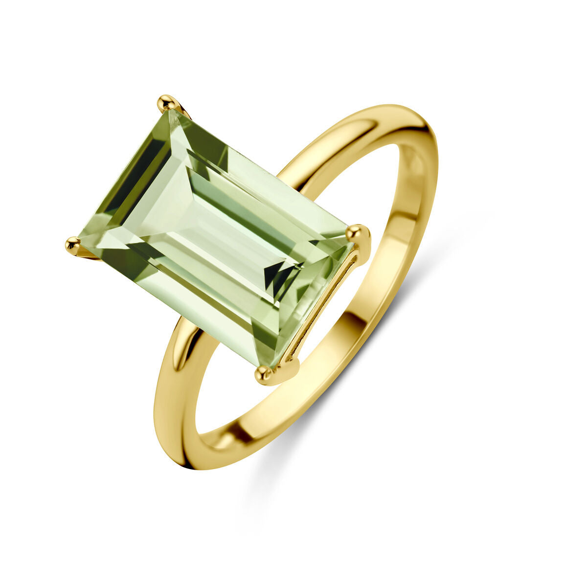 Ring mit grünem Amethyst und 14K Gelbgoldfassung